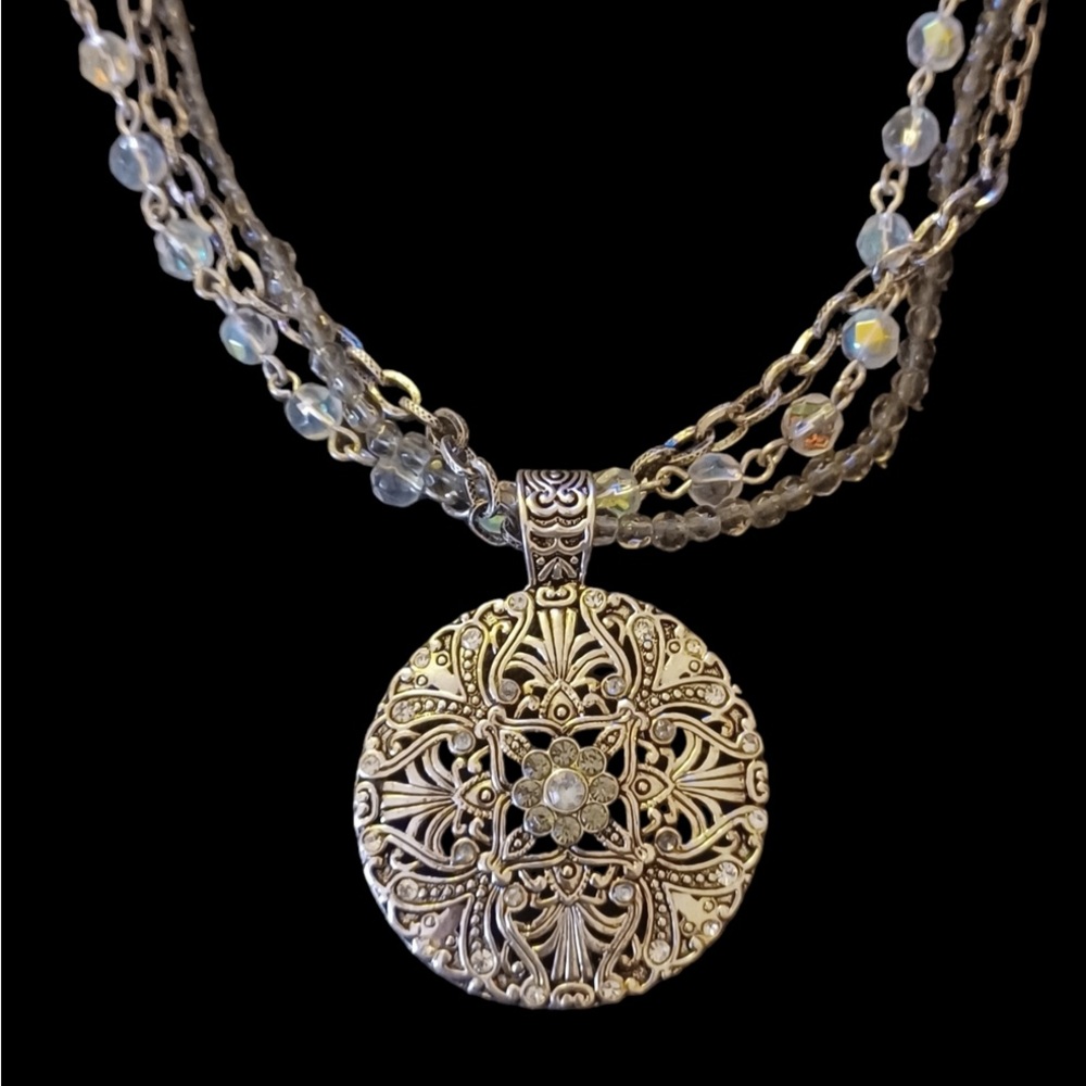 Triple Strand Aurora Borialis Silver Pendant Necklace Avon